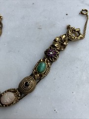 Vintage GOLDETTE NY Victorian Revival Charm Slide Bracelet Jeweled Rhinestone