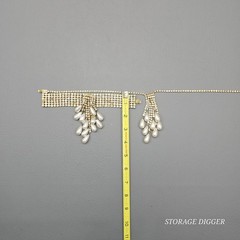 Vintage Clear Rhinestones and Faux Pearls Dangle Tassel Necklace & Bracelet Set