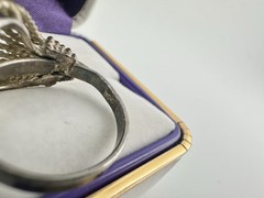 Antique European 800 Silver Adjustable Ring Blue Enamel Sz7 Signed RARE Read