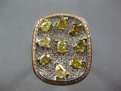 EXTRA LARGE 3.06CT WHITE CANARY & PINK DIAMOND 18K WHITE & ROSE GOLD 3D FUN RING