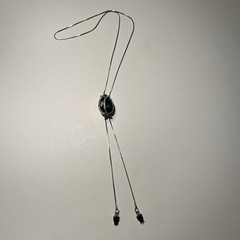 Gemstone Necklace-Metal Silvertone Tulip Dark Navy Blue Sliding Adjust Chain