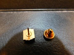 Hermes Horse Head Pin Engraved on Black Stone Gold Tone Pin 7/16″ See Photos