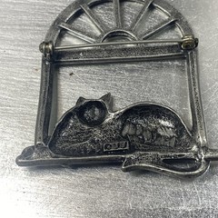 Vintage Cat Jewelry Lot 6pc Signed JJ Jonette H Adams Pewter Button Cover Pins