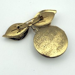 Vintage Gold Bow Brooch Dangle Locket Faux Pearl Photo Pendant Pin