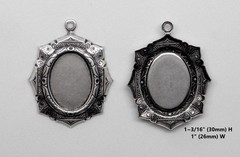 #1595 ANTIQUED .925 STERLING SILVER PLATED 18X13 OCTAGON BEZEL W/TOP RING- 2 Pcs