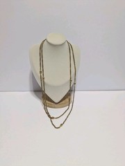 VTG Freirich Gold Tone Chain Necklace With Stationed Oval Metal Beads 54″. FLAW