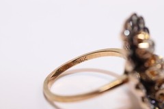 Antique Circa 1900s 18k Gold Natural Diamond Decorated Navette Ring