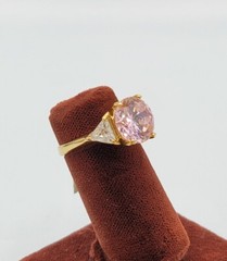 Vtg Sz 5 Ring Pink Clear Cubic Zirconia 18K GE Gold Electroplate Jewelry USA S#2