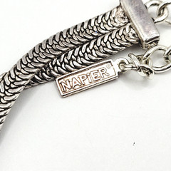 Napier Two Chain with Square Floral Filigree Ornate Silver Tone Pendant Necklace