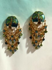 LUNCH AT THE RITZ Couture Vintage Palm Tree Dangles Clip On Chandelier Earrings