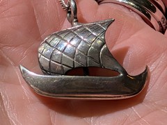 Vintage 925 F SM Sterling Silver Viking Ship Pendant & Chain Norway 8.2 G