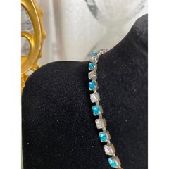 Vintage Blue and White Rhinestone Choker Necklace