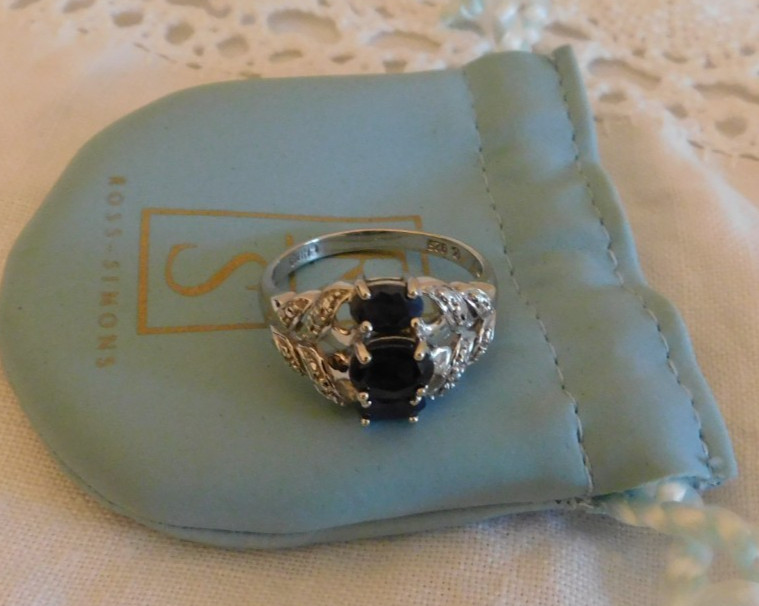 Ross Simons Sterling Silver Black Spinel Diamond Accented Ring 925 Size 10