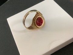 VTG/Antique Art Deco gold filled?rolled?red glass signet ring size 5.25 unsigned