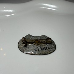 MCM Enamel Copper Cat Pin Brooch Signed Nanci vintage 1”