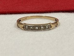 Vintage Antique 14k Solid Yellow Gold Accent Diamond Art Deco Band Ring SIZE 6