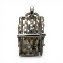 Sterling Silver PARROT CAGE Charm for Bracelet PRETTY BIRD Necklace Pendant CUTE
