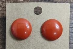 Round Orange Stud Metal Pierced Earrings .5 Inches Diameter J4