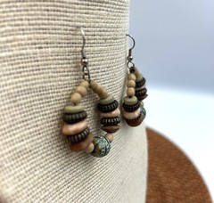 Vintage 1990s Boho Hoop Earrings Wood Metal Beads Earth Tones Limited Express