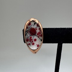 VINTAGE MATISSE RENOIR EARRINGS CLIP ON ENAMEL RED WHITE SIGNED COPPER 1 1/4″