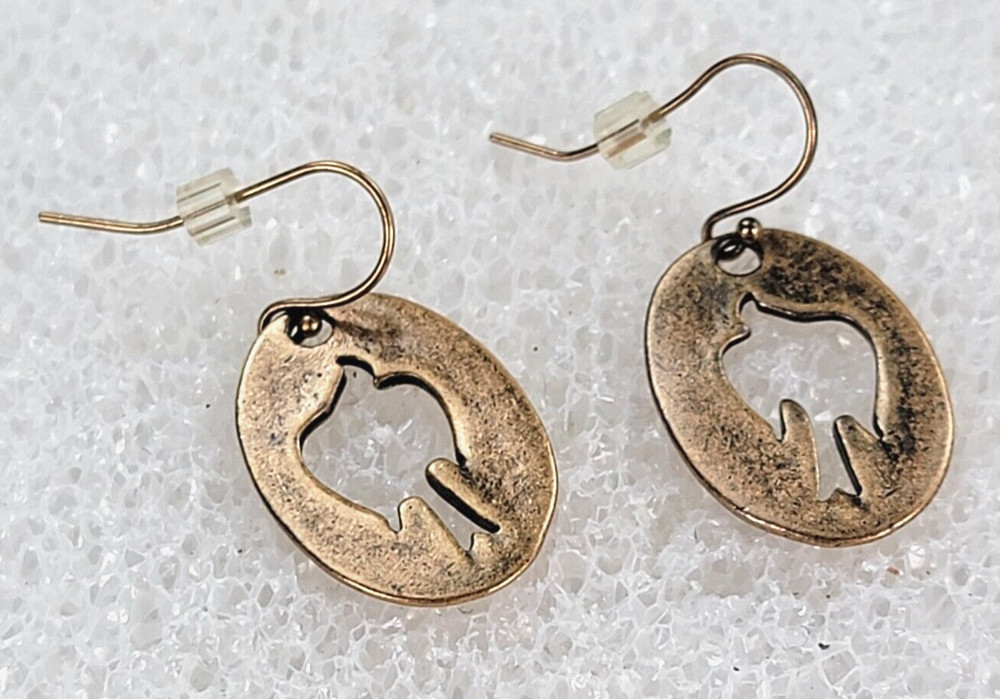 Vintage Copper Bird Cut-Out Dangle Earrings Pierced Hook 1.25 in