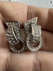 Vintage signed CAROL LEE silver TONE rhinestone Pierced Earrings