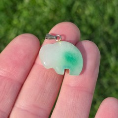Vintage Jade Stone Buffalo Pendant Green White Bison Carved Charm Nature Jewelry