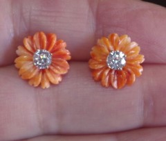 12MM Orange MOP Carved Flower Jackets For Stud Earrings Use With Any Studs