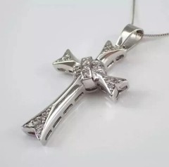 0.60 Ct Lab Created Diamond Cross Art Deco Vintage Pendant 14K White Gold Finish