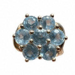 Vintage London Hallmarked 9K Gold Blue Topaz Cluster Ring Size 10 Estate Jewelry