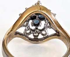 Vintage Sapphire & Clear Glass Cocktail Gold Tone Ring Size 7 Signed G
