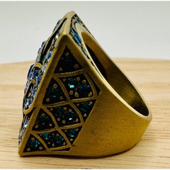 Rare LA Vintage Blue Crystal Celtic Square Statement Ring Gold Tone Size 6