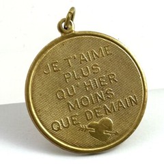 Vintage French Love Charm Necklace Pendant Brass Jewelry – Tarnished As Is