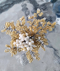 Vintage Exquisite Coral Brooch Pin Bead Lot Filigree Thailand Handmade Wire Bend