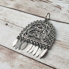 Vintage Pendant Large Ornate Silver Tone – No Chain Included – Dangle Missing