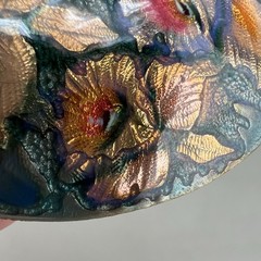 Vintage Enamel Copper Brooch Iris Flower q3z