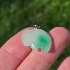 Vintage Jade Stone Buffalo Pendant Green White Bison Carved Charm Nature Jewelry