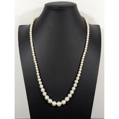 Vintage Faux Pearl Graduated Bead Necklace Double Hook Clasp 26in Retro
