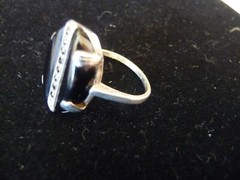 VINTAGE BLACK ONYX & MARKASITE STERLING SILVER RING