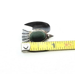 Sterling Silver Thunderbird Green Cabochon Vintage Mexican Small Brooch 1″ Pin
