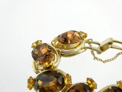 Vintage Costume Goldtone Metal Brown and Yellow Rhinestone Bracelet Unsigned
