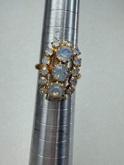 Vintage Opaline Glass Cluster Ring Gold Tone Halo Statement Adjustable