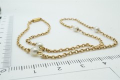 PRETTY ANTIQUE ENGLISH 15K GOLD NATURAL PEARL CHAIN NECKLACE c1890