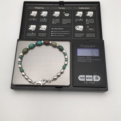 Silver Schark Handmade Sterling Silver & Turquoise Barrel Bead Bracelet 7.5” #26