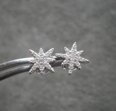 Star with Clear Crystals Vintage Sterling Silver Stud Post Earrings 2.7g