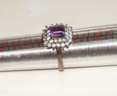 NEW Women’s Sterling Silver Emerald Cut Amethyst & CZ Ring Size 8 – S7