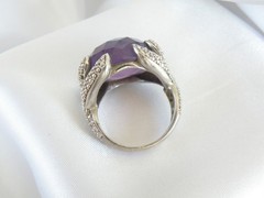 Vintage Sterling Silver 925 Natural Amethyst Claw Unique Ring Size 7.5