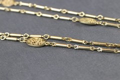 Vintage Monet Oval Filigree Station Bar Link Gold Tone Chain Necklace 57″ Long