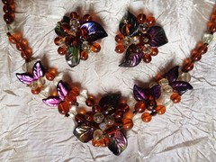 Vintage 40’s West Germany Necklace & Earring Set Wired Iridescent Glass Bead’s