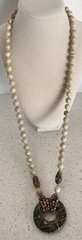 Vintage Leopard Skin & River Stone Jasper Stone Beaded Pendant Necklace 34″